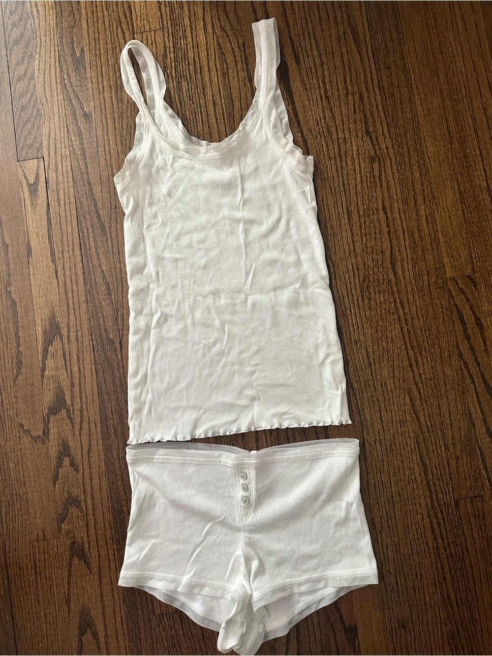 Victoria’s Secret Women’s White Ribbed Tank Boyshort Pajama Sleep Set Sz S Small